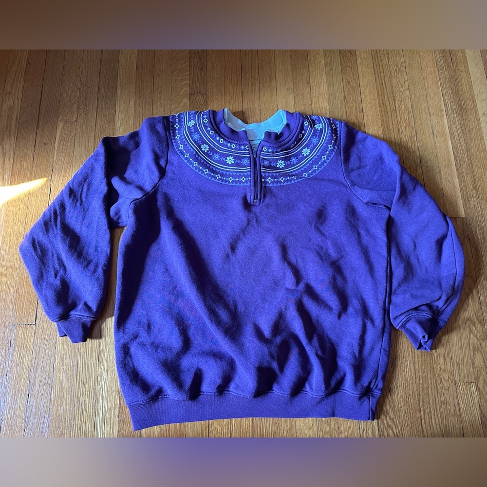 Vintage 1980s Blair Purple Floral Quarter Zip Sweatshirt,  Size Medium